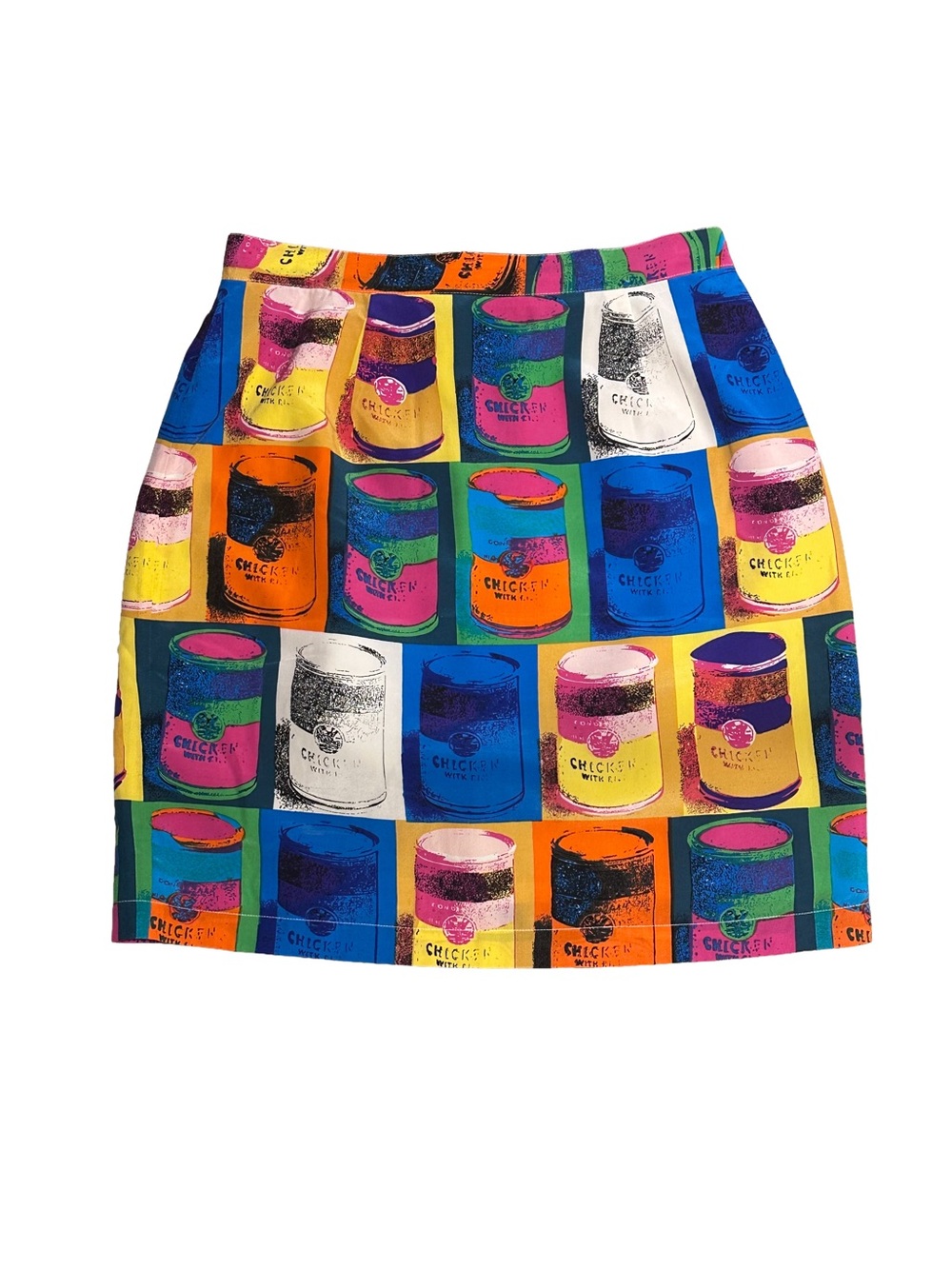 Vintage Pat Argenti Silk Skirt Warhol Style Campbell’s Soup Can Pop Art Print